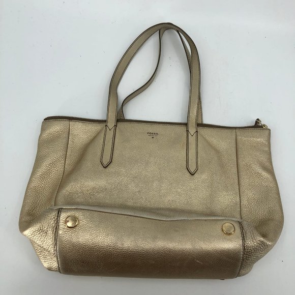 Fossil Gold Tote Shoulder Bag | Medium Size, Leather - Picture 5 of 7